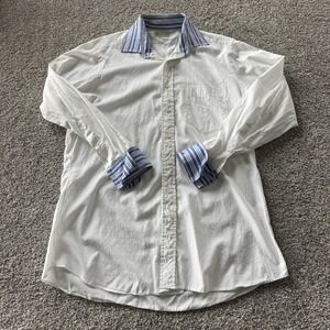 Vineyard Vines Shirt Mens Large White Solid Long Sleeve Button Up Contrast Cuffs
